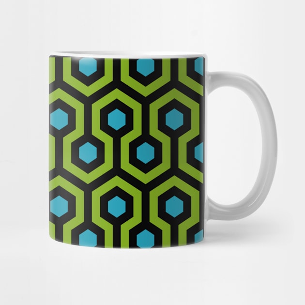 Geometric Pattern: Looped Hexagons: Green/Blue by Red Wolf